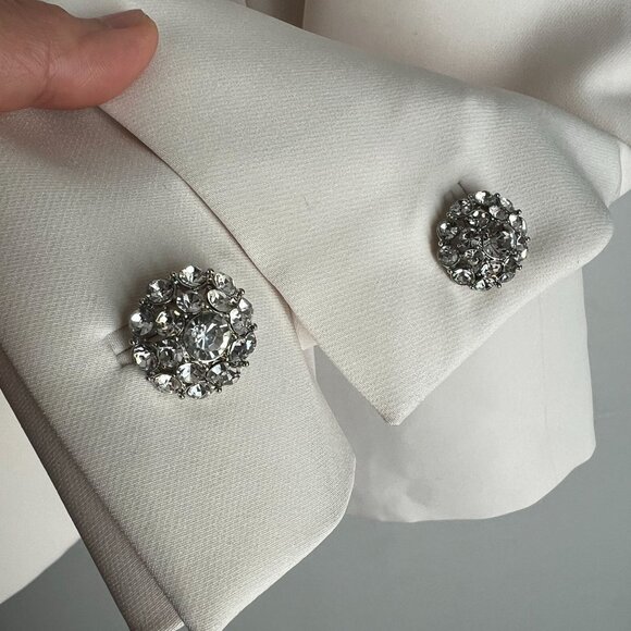 Anne Klein Womens One Button Blazer Embellished Notched Collar Sz 4 Off White - Picture 7 of 13